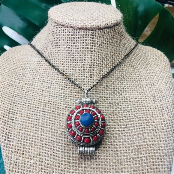 Vintage Silver and Blue & Red Stone Necklace - Picture 3 of 5